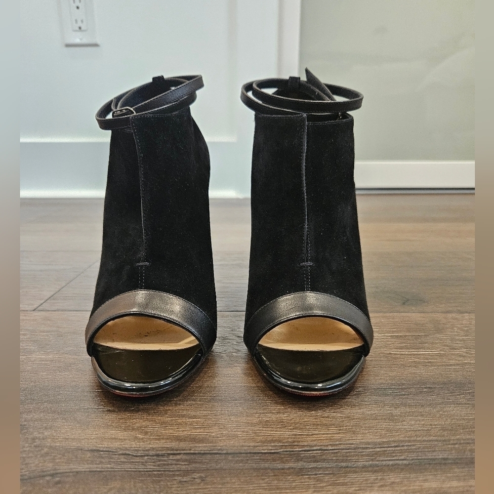 Christian Louboutin Diptic Black Peep-Toe Heels - Size 37 1/2 US 7.5-8 - Picture 2 of 16